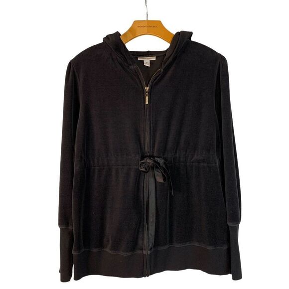 Liz Lange Women's size Medium Maternity Black Velour zipper hoodie jacket - Picture 1 of 8
